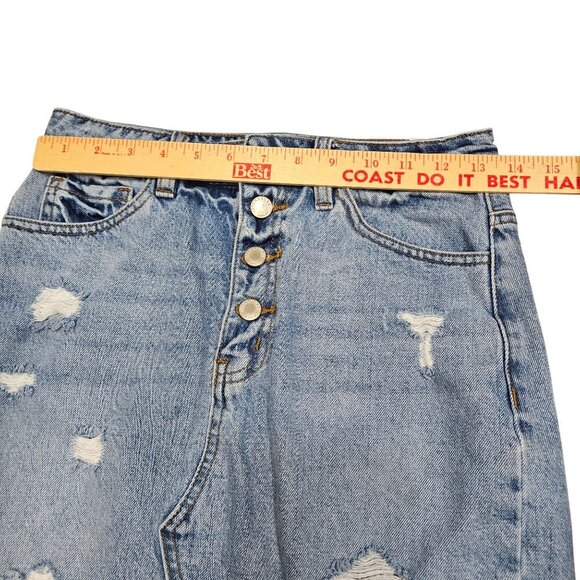 Kancan Signature Denim Distressed Button-Front Mini Skirt S Distressed Casual‎ - Picture 8 of 11